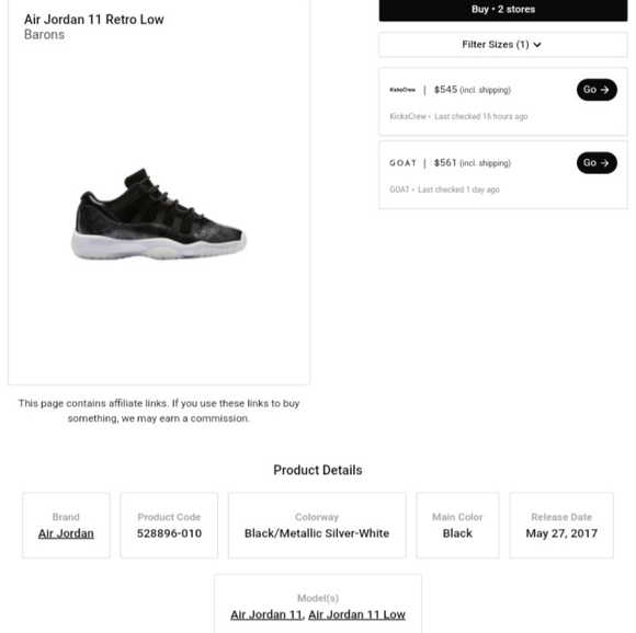 Jordan 11 Retro Low 'Barons' Wo.6½ (5Y) - Picture 10 of 10